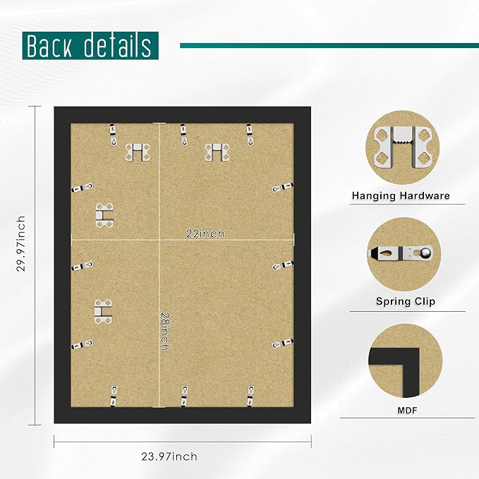 Picrit 22x28 Frame 3 Pack, Black Poster Frame, Display Poster 18 x 24 with Mat or 22 x 28 without Mat for Horizontal or Vertical Wall Mounting