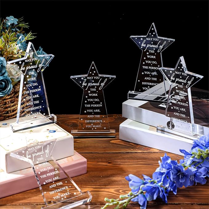 Bucherry 10 Pcs Employee Appreciation Awards for Coworker Acrylic Thank You Trophy May You Be Proud of The Work You Do Sign Prizes Retirement Goodbye Farewell Gift for Women Men(Classic)