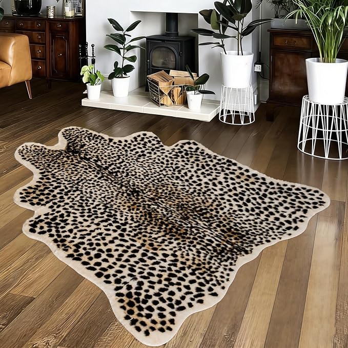 Leopard Print Rug, Large Cheetah Rug 6.2x8 Feet Soft Faux Animal Print Carpet Skin Hide Cheetah Area Rug for Bedroom Livingroom Home Office Multicolor