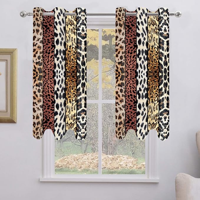 Wild Animal Print Curtain, Room Darkening Thermal Insulated Blackout Leopard Boa Window Drapes with Grommets for Living, Dining, Bedroom, Brown Leopard Print, 52"x 72", 2 Panels