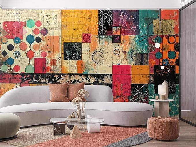 Pink Orange Cream Yellow Black Oil Paint Graffiti Abstract Wall Mural Peel and Stick Art Wallpaper Self Adhesive Removable Mural Large Foil Wall Decor Print Picture