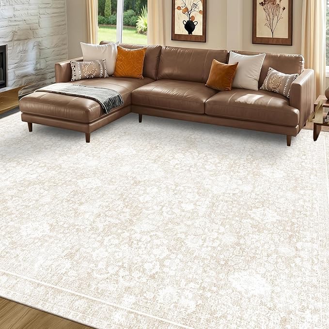 Sasttie 8x10 Area Rugs, Ultra-Soft Washable Rug, Low Pile Foldable Thin Carpets with Non-Slip Backing, Skin-Friendly Stain Resistant Carpet for Living Room, Bedroom, Kitchen, Dorm, 8x10, Cream