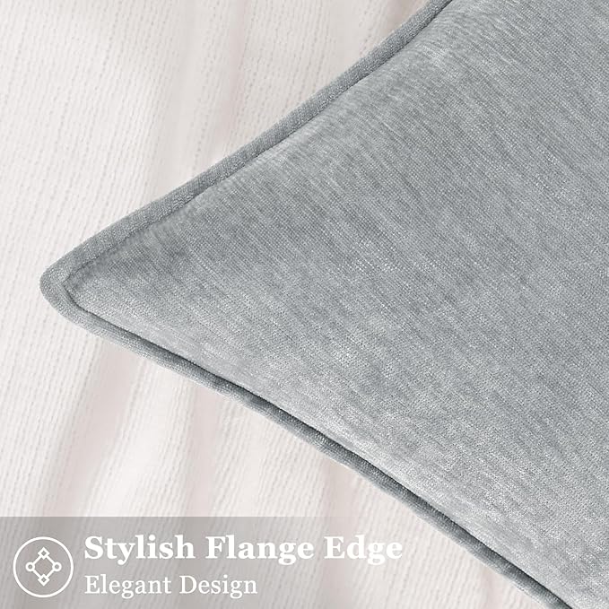 decorUhome Fall Couch Euro Sham Throw Pillow Covers 24x24 Set of 2, Decorative Soft Velvet Modern Cozy Chenille Pillow Cases with Elegant Design for Sofa Bed Living Room Home Decor, Ultimate Gray