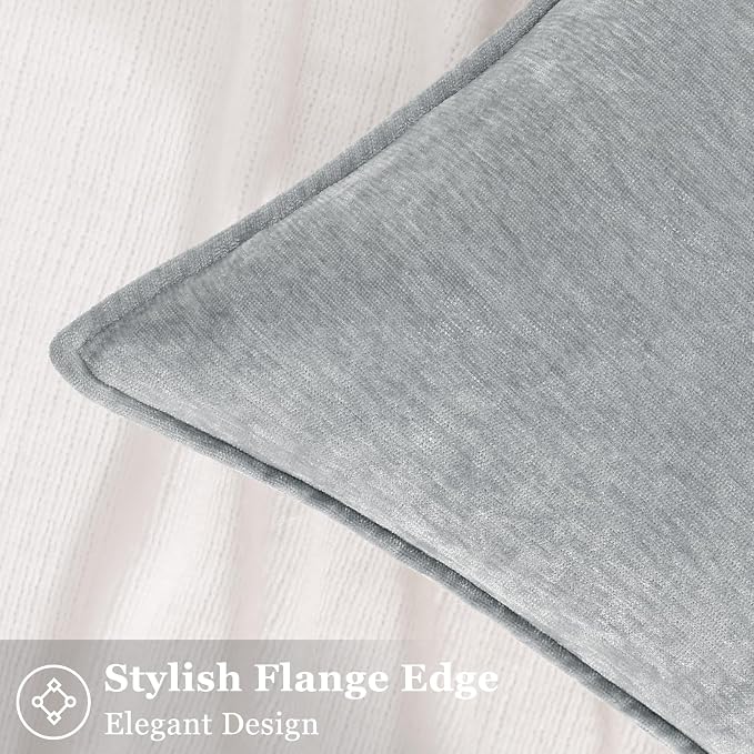 decorUhome Fall Couch Euro Sham Throw Pillow Covers 22x22 Set of 2, Decorative Soft Velvet Modern Cozy Chenille Pillow Cases with Elegant Design for Sofa Bed Living Room Home Decor, Ultimate Gray