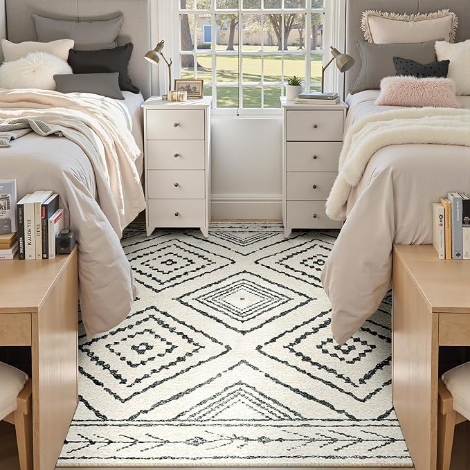 BESTSWEETIE Area Rug 6x9 Rug Machine Washable Non-Slip Low Pile Print Pattern Western Rug for Living Room Bedroom Entryway Tribal Series -Navywhite/Black
