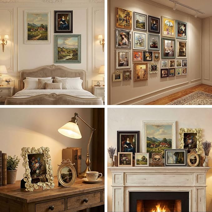 Kathfly 30 Pack Vintage Picture Frames for Wall, Tabletop Display Ornate French Country Frames Vintage Farmhouse Decor Antique Wall Frame Set for Gallery Bedroom Living Room Decor (Classic Style)
