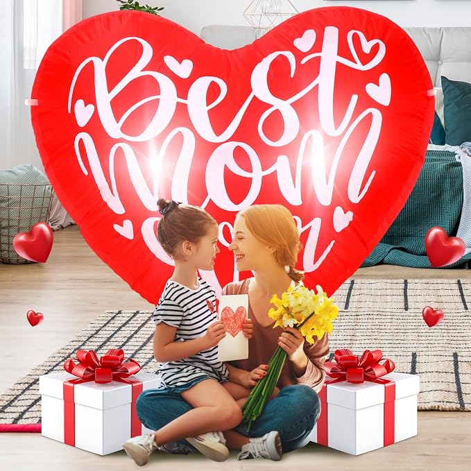 VIHOSE Happy Mother's Day Inflatables Decorations 3.9 ft Best Mom Ever Blow up Decor Heart LED Lights Inflatable Decor for Outdoor Yard Garden Lawn Decoration Mom Gifts Party Supplies
