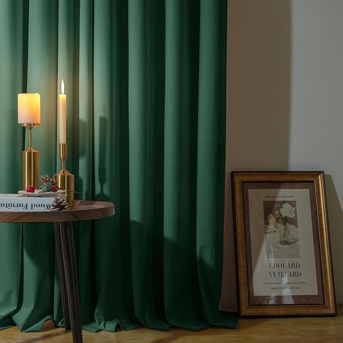 YoungsTex 96 Inch Length Emerald Green Velvet Blackout Curtains, Extra Long Room Darkening Drapes with Grommmet Thermal Insulated for Bedroom Privacy Protection, 52 X 96 Inch, 2 Panels
