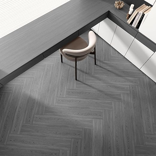 18 Sq. Ft Floor Tiles Peel and Stick Vinyl Floor 36 x 6 inch Luxury Self Adhesive Waterproof Flooring Planks DIY for Kitchen, Living Room, Shops, RV, Wood Look Plank, 12-Pack, Dull Grey