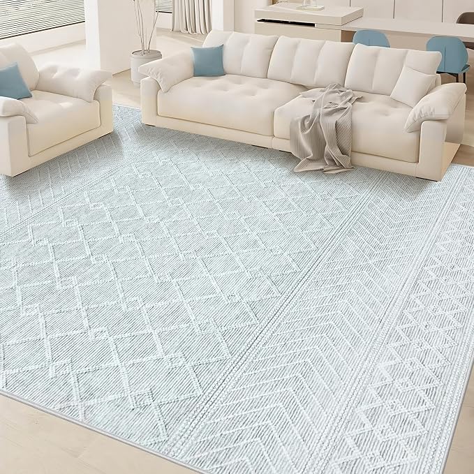 Area Rug for Living Room 6x9: Large Washable Boho Moroccan Rugs Geometric Neutral Rug, Non-Slip Foldable Morden Farmhouse Indoor Floor Carpet for Bedroom Dining Table Home(Modern Grey,6'x9')