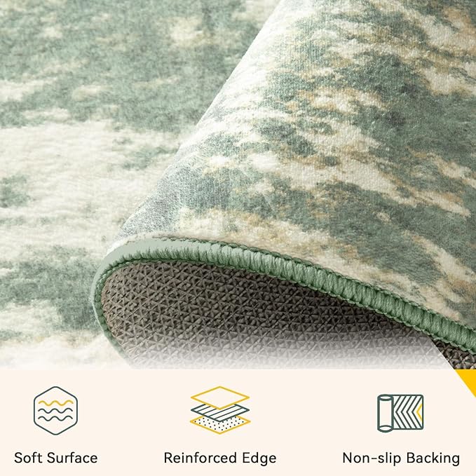 RELEANY Washable Area Rugs 6'x8' Non-Slip Modern Abstract Soft for Living Room Entryway Bedroom Kitchen, Print Pattern, Light Green/Yellow