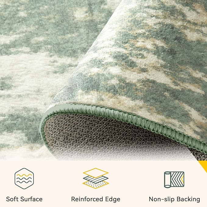 RELEANY Washable Area Rugs 3'x5' Non-Slip Modern Abstract Soft for Living Room Entryway Bedroom Kitchen, Print Pattern, Light Green/Yellow