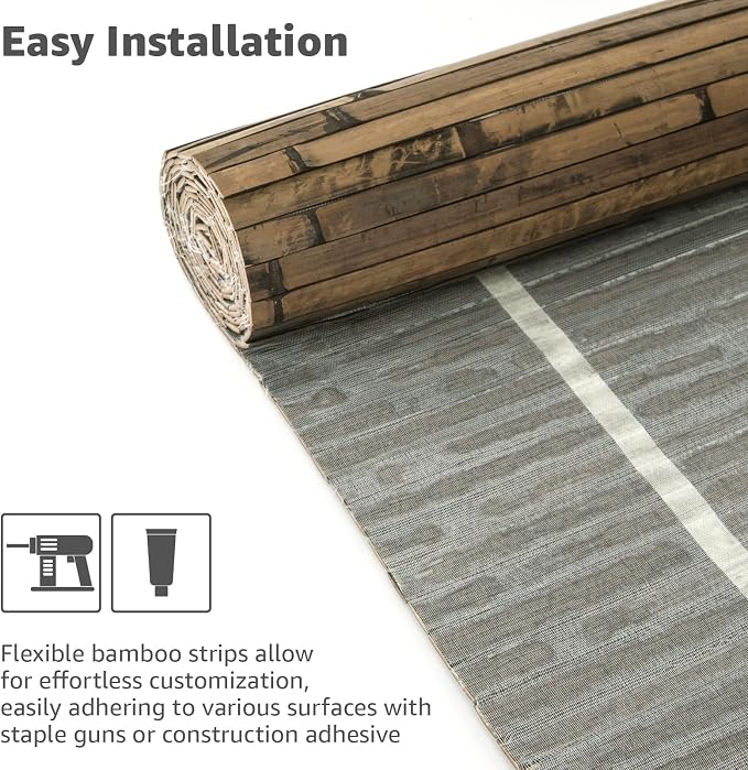 Art3d Natural Bamboo Wall Panel for Interior Wall Decor, Renewable Pole Wrap Wainscoting Paneling for Wall Ceiling Furniture Cabinet Office, 48 x 96 Inch - Dark Burned