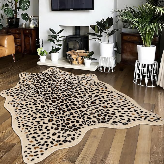 Cheetah Rug, Leopard Print Rug 5.2x6.6 Faux Animal Print Carpet Cheetah Area Rug for Bedroom Living Room Cowhide Fur Hide Multicolor