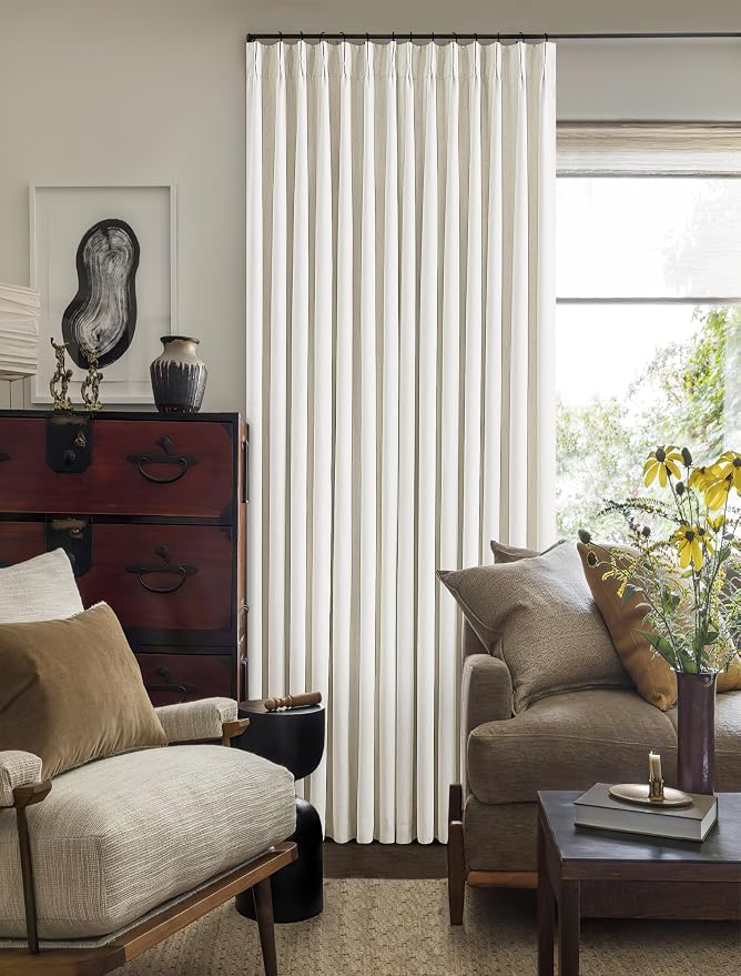 Natural Linen Pinch Pleated Full Blackout Curtains Linen Blend Room Darkening Window Curtains 94 Inch for Living Room Bedroom Thermal Insulated Back Tab Pinch Pleat Drapes with Hooks Rings 2 Panels