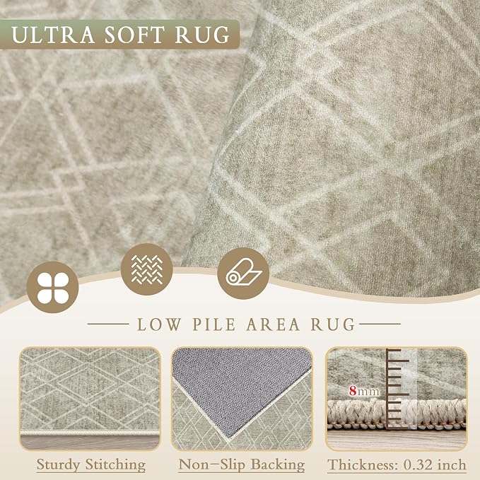 Area Rugs 5x7 Living Room Rug: Washable Geometric Moroccan Neutral Rugs Boho Modern Non Slip Area Rug Soft Indoor Floor Low Pile Carpet for Bedroom Nursery Dining Room Home Office (Brown, 5'x7')