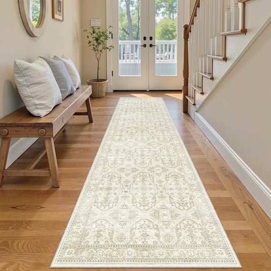 Soalmost Runner Rug 2x8 Washable Non-Slip Hallway Runner Rugs for Kitchen Bathroom Laundry Room Beige/Brown Vintage Floor Carpet Runners for Hallways Entryway