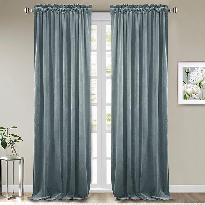 StangH Elegant Stone Blue Room Darkening Curtains 108 inches, 2 Panels | Thermal Insulated Window Panels, Privacy & UV Protection Drapes for Nursery Bedroom, 300GSM Soft Velvet, Living Room