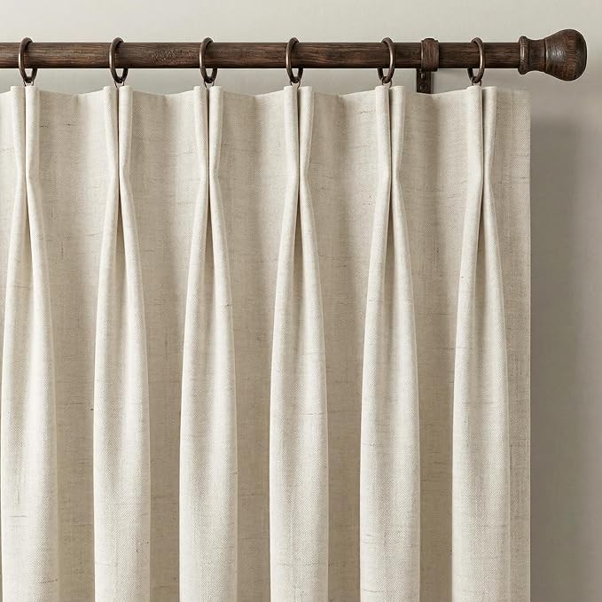 NICETOWN PRO 100% Blackout Beige Curtains for Living Room, Pinch Pleated Linen Blend Window Treatments Thermal Drapes Sound Dampening for Bedroom, W40 x L102, 2 Panels