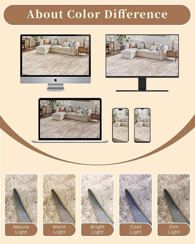 Madane Washable Runner Rug 2x5 with Non-Slip Rubber Backing, Vintage Kitchen Hallway Rug Soft Low Pile Throw Carpet Runner for Entryway Laundry Bathroom Bedroom Living Room (2 x 5, Beige/Brown)