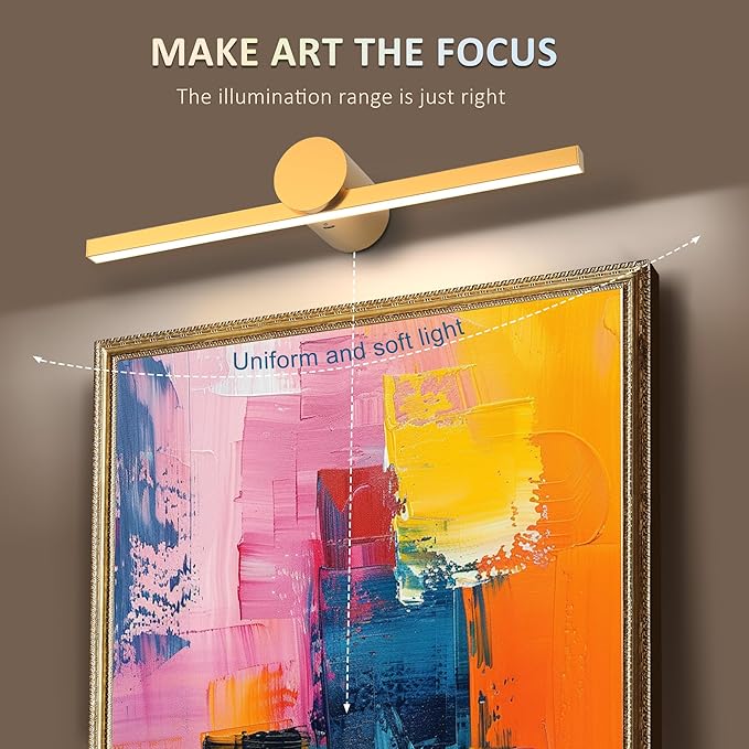 ZitoStory Battery Operated Picture Light for Wall with Remote, Wireless Dimmable Art Lights for Paintings Rechargeable Gallery Light Artwork Lighting for Canvas, Portrait, Gold, 20 Inch