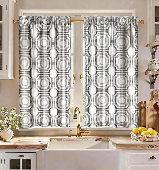 Miss Adola Modern Kitchen Tier Curtains - 45 Inch Length Linen Blend Cafe Curtains Gray Small Window Treatments Over Sink Rod Pocket for Bathroom Living Room Light Filtering, 2 Panels