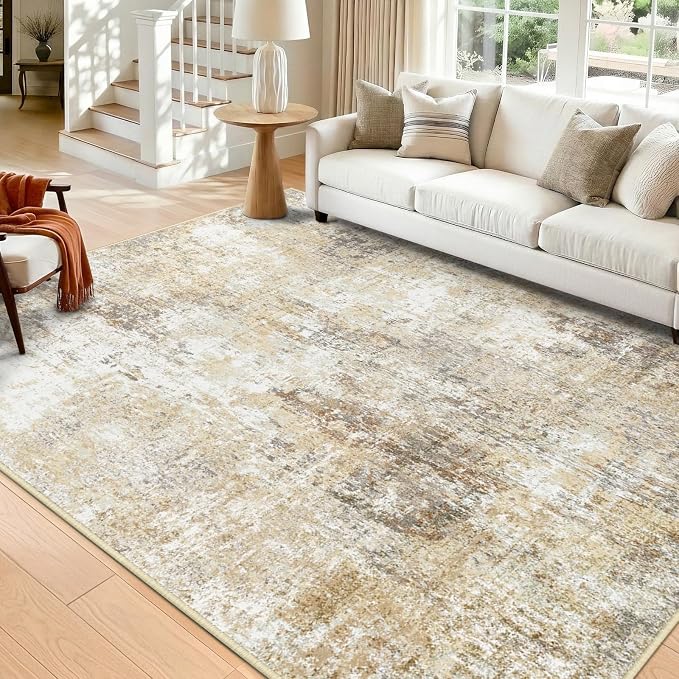 RELEANY Washable Area Rugs 6'x8' Non-Slip Modern Abstract Soft for Living Room Entryway Bedroom Kitchen, Print Pattern, Neutral Brown Gray