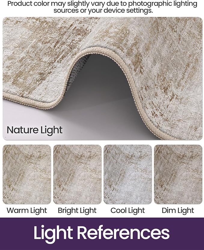 DEXI Hallway Runner Rug Washable 2'8''x10', Modern Abstract Soft Thin Hallways Runner with Non Slip Backing, Low Pile Entryway Floor Rug, Stain Resistant Carpet for Bedroom Living Room, Khaki