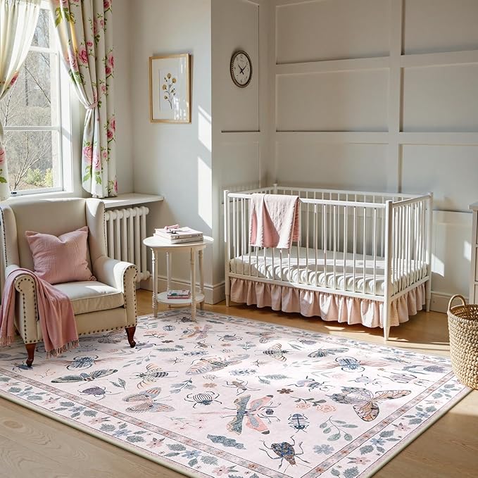 Lahome Insect Washable Small Area Rug, 3x5 Area Rugs for Bedroom Living Room, Non-Slip Soft Accent Throw Carpet for Kitchen Office Entryway Bathroom Office Vionnet, Pink