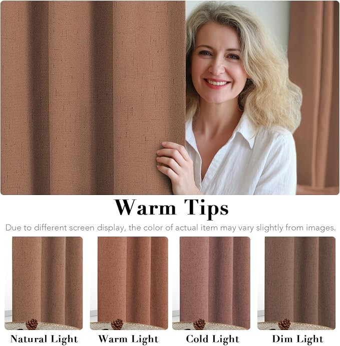 H.VERSAILTEX Linen Blackout Curtains 63 Inches Long 100% Blackout Thermal Insulated Textured Linen Look Curtain Draperies Anti-Rust Grommet, Energy Saving with White Liner, 2 Panels, Washed Spice