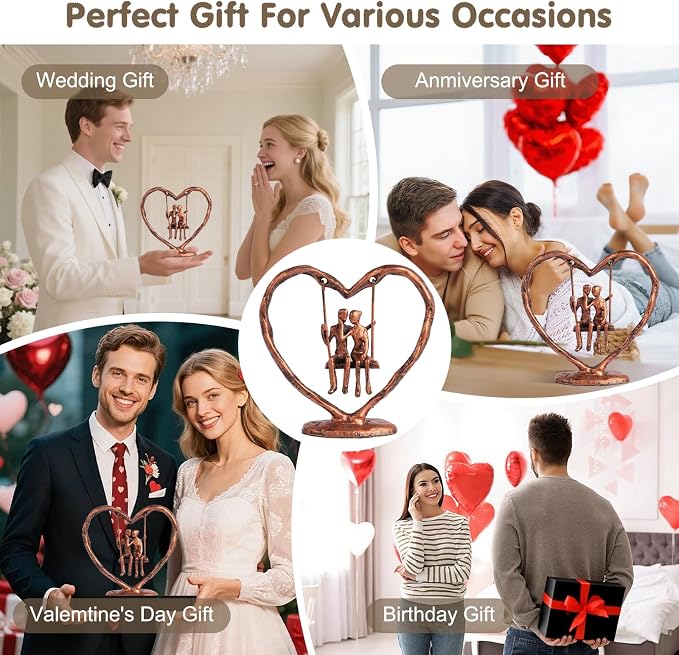 Copper/7th/Bronze Anniversary Wedding Gifts for Wife/Her/Him/Couple,Valentine's Day/Birthday/Wedding Gifts,Heart Sculpture/Figurine,Handcrafted Antique Bronze Metal Couple Statue Decor