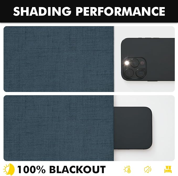 MIULEE 100% Blackout Linen Curtains for Bedroom, Navy Solid Luxury Decor Thermal Insulation Room Darkening Drapes for Living Room Back Tab Rod Pocket 42 x 96 Inches, 2 Panels