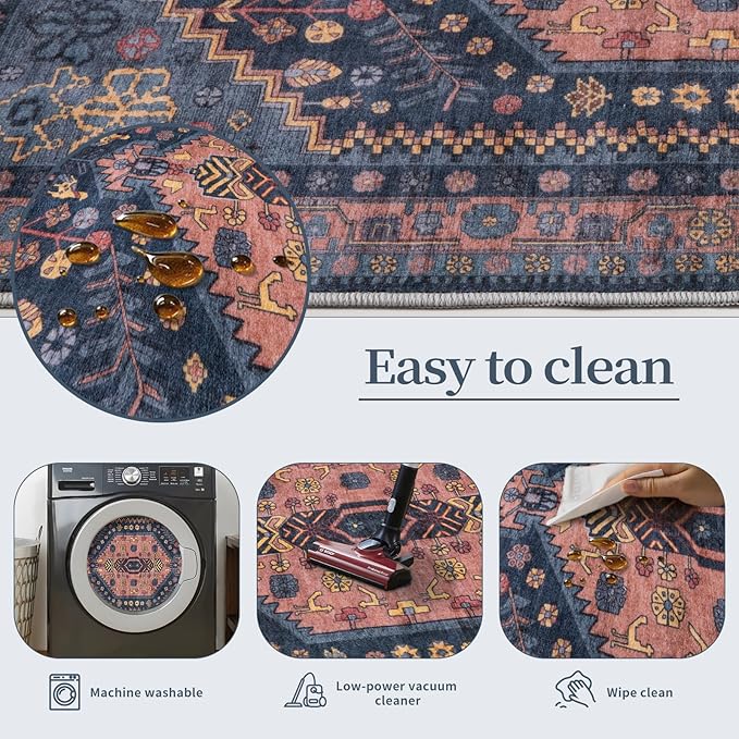 Ciicool 3x5 Area Rug, Washable Boho Rugs for Bedroom Non-Slip Indoor Low-Pile Mat Floor Oriental Carpet Vintage Rug for Kitchen Bedroom Living Room Office Dinning Foyer Decor