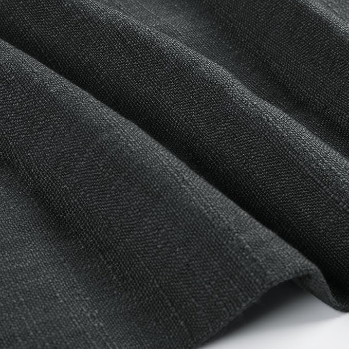 TWOPAGES 42" W x 30" L Linen Blend Cafe Curtains for Kitchen Window, Light Filtering Pinch Pleated Tier Curtains, Modern Farmhouse Half Window Curtains for Bathroom, Black, 2 Panels