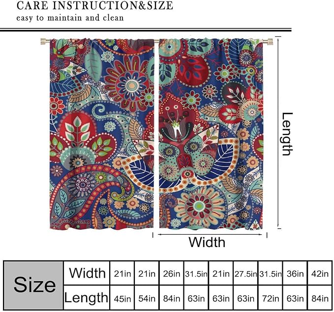 Boho Style Curtains, Ethnic Style Tribal Peris Print Window Treatments, Bedroom Living Room Blackout Rod Pocket Curtains52X84 Inch