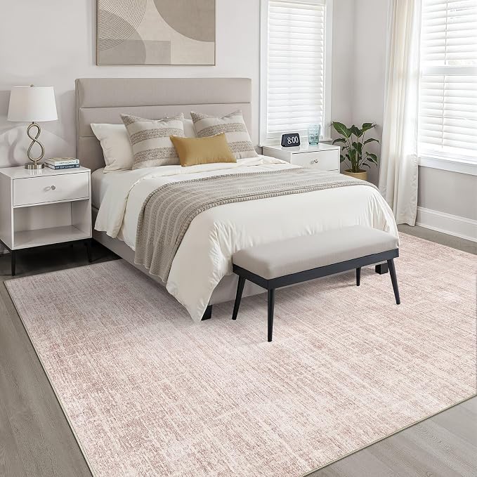 Pink Rug 5x8 Living Room: Washable Large Neutral Rugs Abstract Soft Modern Stain Resistant Indoor Floor Non-Slip Carpet for Nursery Kids Girls Bedroom Playroom Dining Room Under Table