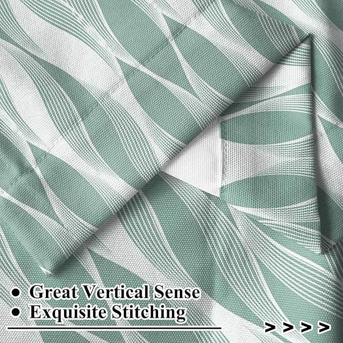 Renaiss 26 x 54 Inch Blue Green Wave Stripes Cafe Kitchen Curtain Tiers Geometric Pattern Cafe Short Curtains Linen Textured Rod Pocket Window Treatmen Curtain for Dining Room Bathroom 2 Panels