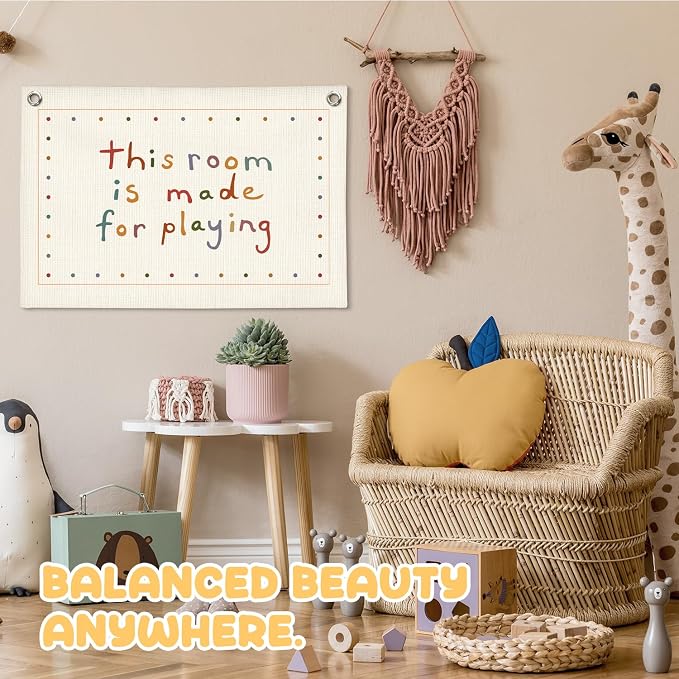 Playroom Decor Canvas Banner "This Room Was Made For Playing Flag Wall Decor, Nursery Canvas Art, Playroom Wall Hanging Flag Decorations for Kids Boy Girl Nursery Toddler Room Bedroom, 30x20 Inch