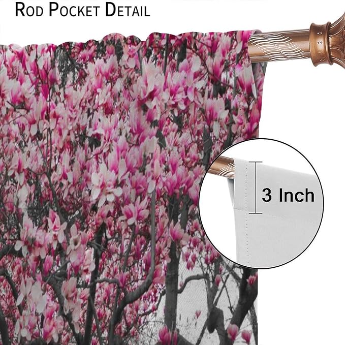 Cherry Blossom Forest Blackout Curtains for Kitchen,Vintage Rustic Pink Cherry Blossom Trees Forest Nature Landscape Window Treatments Print for Girls Kids Bedroom Living Room 63x63in
