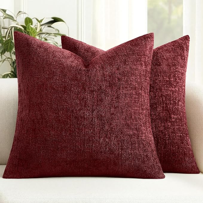 MIULEE Decorative Throw Pillow Covers 18x18 Pack of 2 Burgundy Couch Pillow Covers Soft Cozy Textured Chenille Pillowcases for Home Decor Sofa Living Room Cushion Bedroom