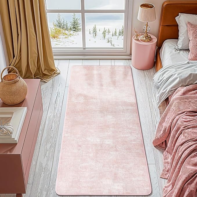 LIANLAM 2x6 Washable Runner Rugs, Pink Stainproof Non-Slip for Hallway | Low pile washable runner rug, stain-resistant & non-slip backing, pet & kids friendly for hallway kitchen bedroom(2x6,Pink)