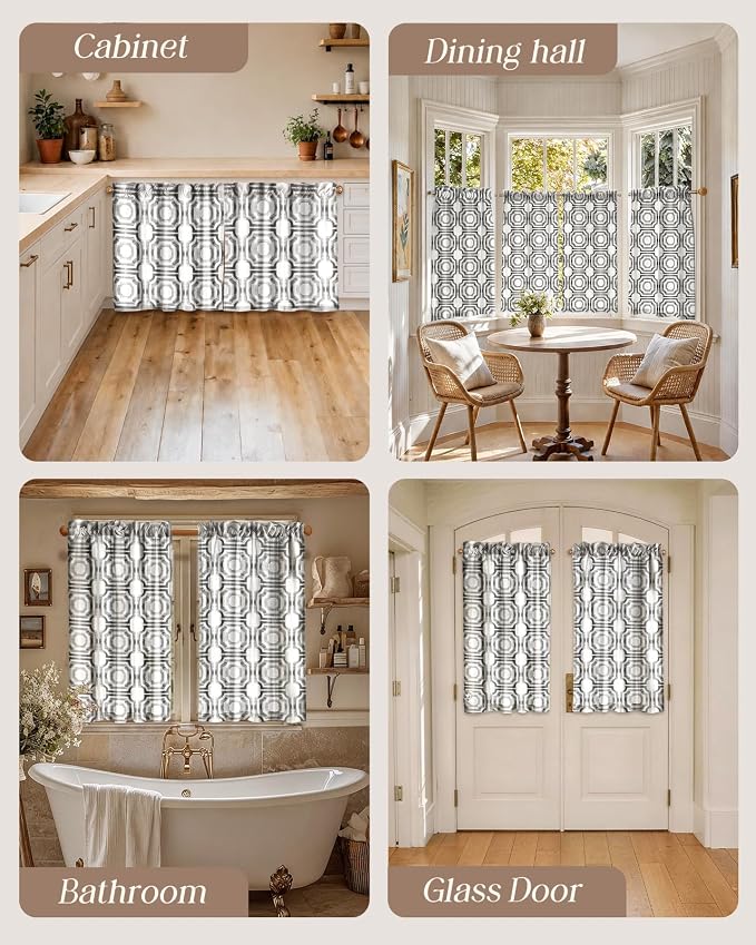Miss Adola Modern Kitchen Tier Curtains - 45 Inch Length Linen Blend Cafe Curtains Gray Small Window Treatments Over Sink Rod Pocket for Bathroom Living Room Light Filtering, 2 Panels