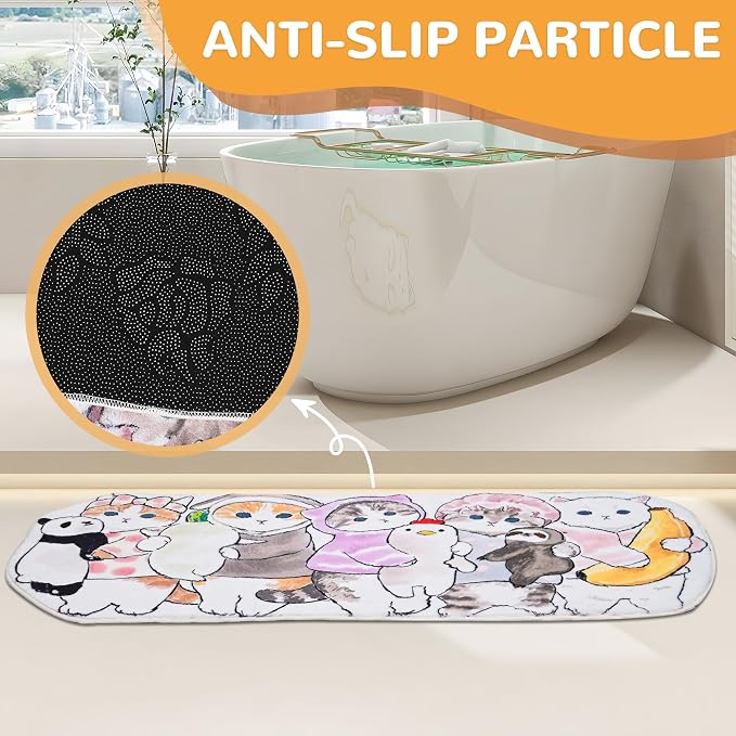 Cat Rugs, 1.3' X 3.9' Small Cute Irregular Shaped Rug for Bedroom Bathroom Room, Funny Cartoon Pet Area Carpet Kid Rugs, Cat Decor Dog Shaped Pet and Children Entryway Runner Rug (C Party Cat)