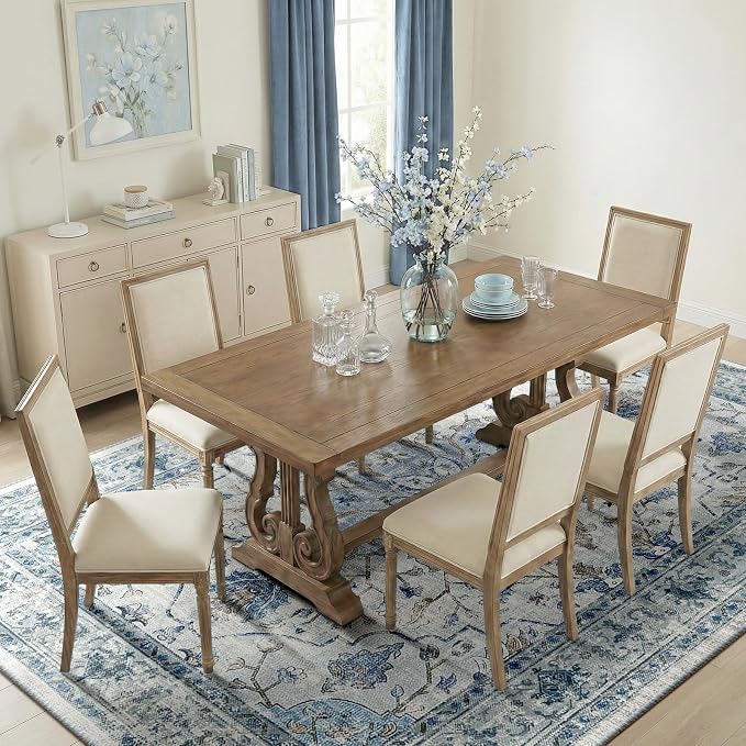 RELEANY Area Rugs 7'x9' Washable Non-Slip, Floral Vintage Distress Medallion Carpet for Living Room Bedroom Dining Room, Light Blue Navy Gray White