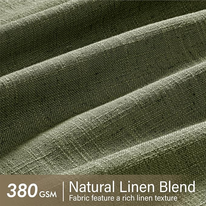 MIULEE Olive Green Pinch Pleated Thick Linen Curtains 102 Inches Long 2 Panels for Living Room Bedroom, Linen Texture Drapes Memory Trained Semi Sheer Moss Green Window Curtains with Hooks&Rings
