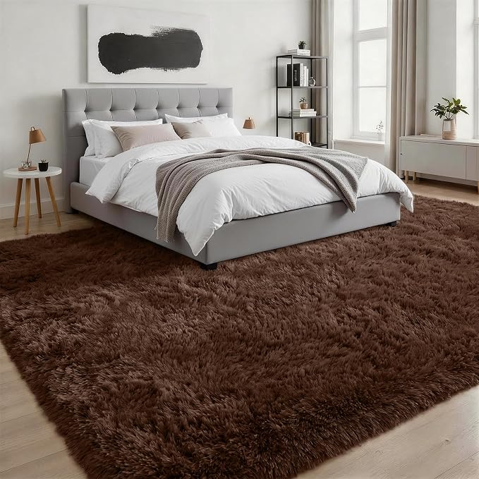 8x10 Area Rugs for Living Room Bedroom: Ultra Soft Fluffy Shag Rug Upgrade Non-Slip Non-Shedding Large Fuzzy Plush Carpet Indoor Floor Carpets for Kids Room Playroom Nursery Dorms Home Decor Brown