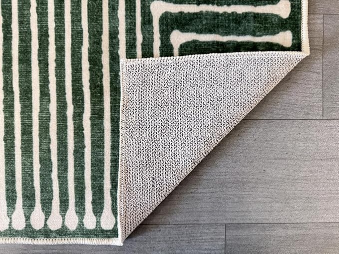 GLN Rugs Contemporary Collection - Machine Washable Area Rug, Contemporary Washable, Non Slip, Low Pile Chenille Rug, Living Room, Bedroom, Kitchen Rug (9' x 12' Beige Green)