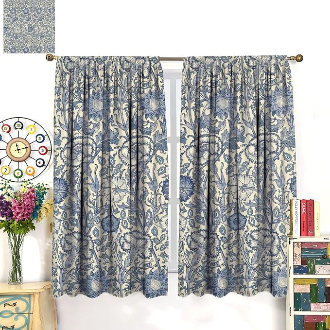 William Morris Plant Curtains, Rustic Farmhouse Retro Floral Flowers Print Blackout Window Treatments Drapes, for Living Room Bedroom Kitchen 42(W)*84(L) 2 Panels