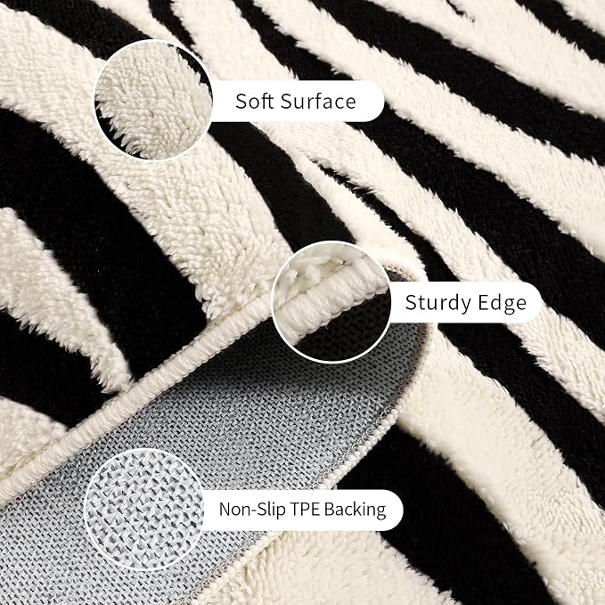 YIHOUSE 2×3 Ft Entryway Rugs: Washable Zebra Striped Small Rug - Modern Black and Cream White Rug for Indoor Entrance Bedroom Bathroom Home Decor - Nonslip Non-Shedding Carpet