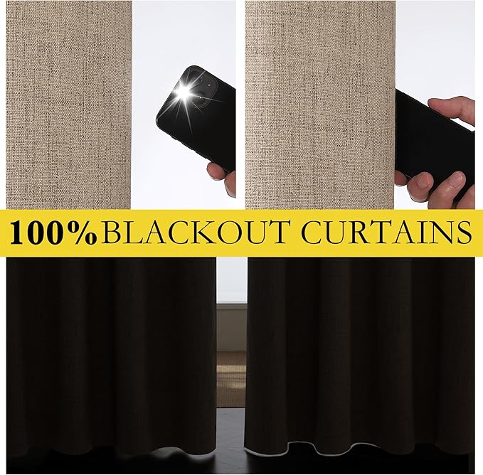 NICETOWN Burlap Vintage Open Linen Weave Flax Thermal Curtains, 100% Blackout Curtains 108" Long for Dining Room, Soundproof Window Treatment Drapes for Hall Room, 52" Wide Per Panel, Set of 2